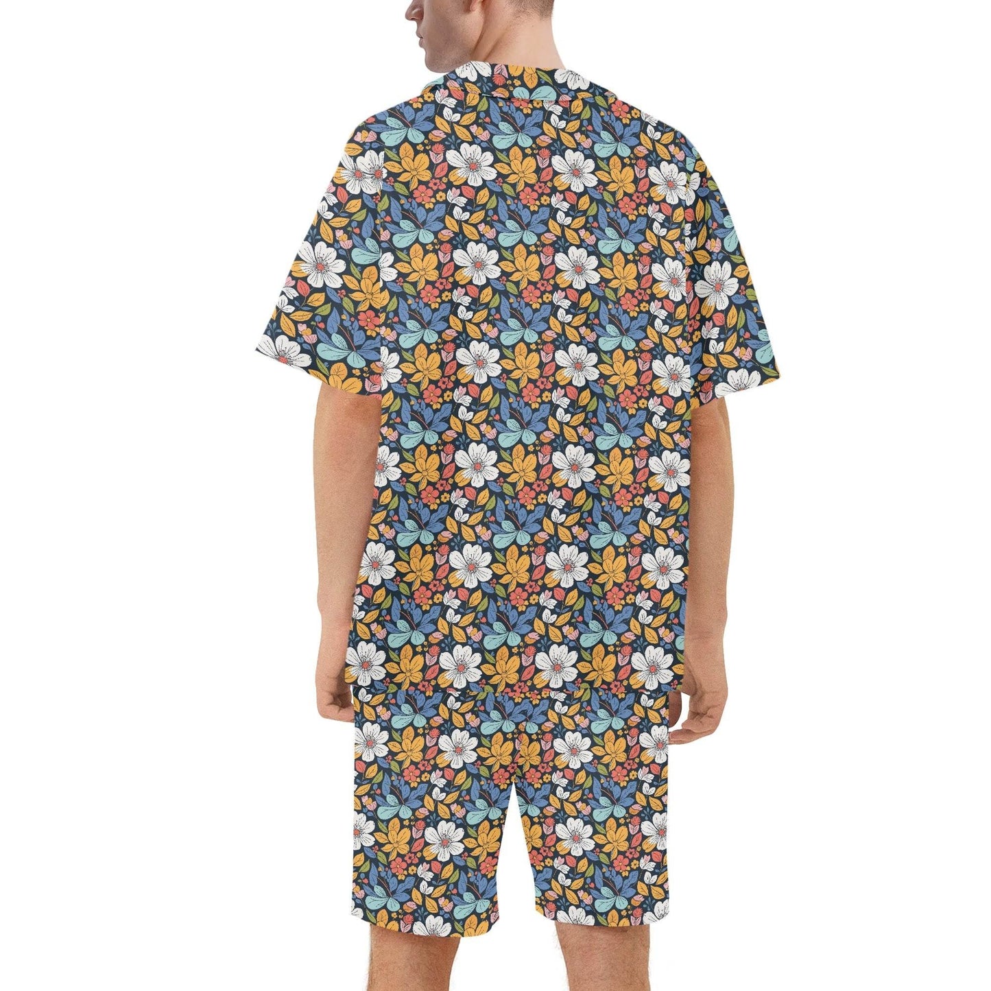 Men's Regular Fit Bright Flowers Hawaiian Short Sleeve Shirt and Shorts Set - DeRose Seasonal