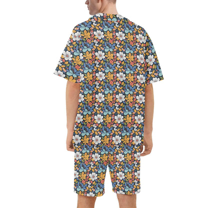 Men's Regular Fit Bright Flowers Hawaiian Short Sleeve Shirt and Shorts Set - DeRose Seasonal