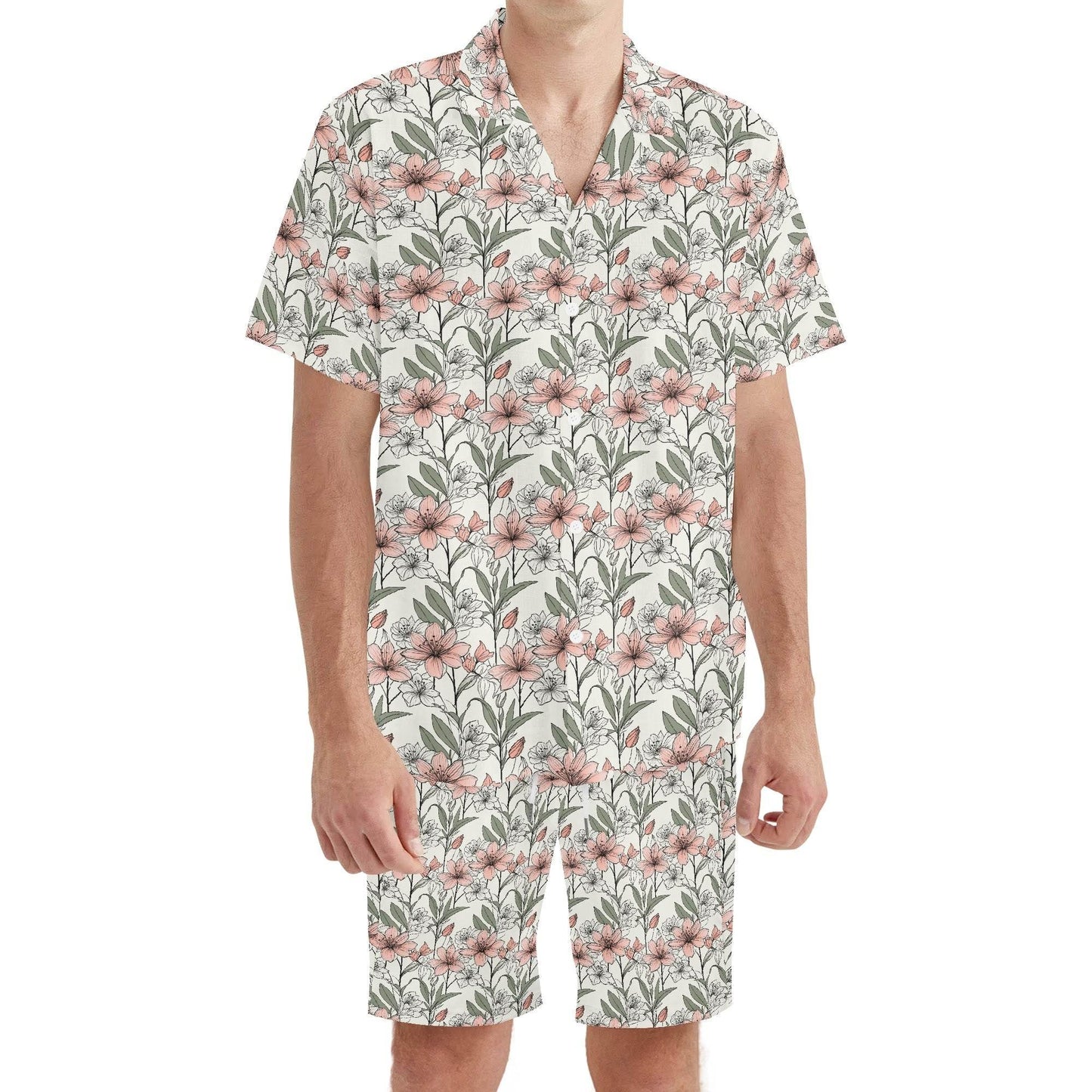Men's Regular Fit Japan Floral Hawaiian Short Sleeve Shirt and Shorts Set - DeRose Seasonal