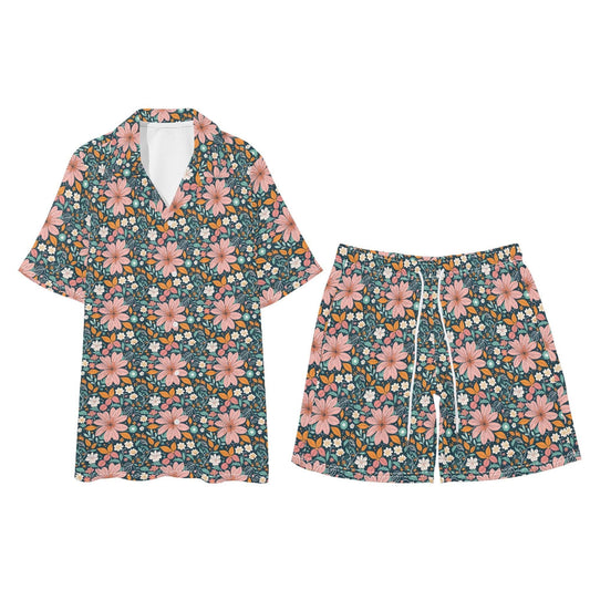 Men's Regular Fit Wild Flowers Hawaiian Short Sleeve Shirt and Shorts Set - DeRose Seasonal