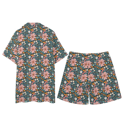 Men's Regular Fit Wild Flowers Hawaiian Short Sleeve Shirt and Shorts Set - DeRose Seasonal