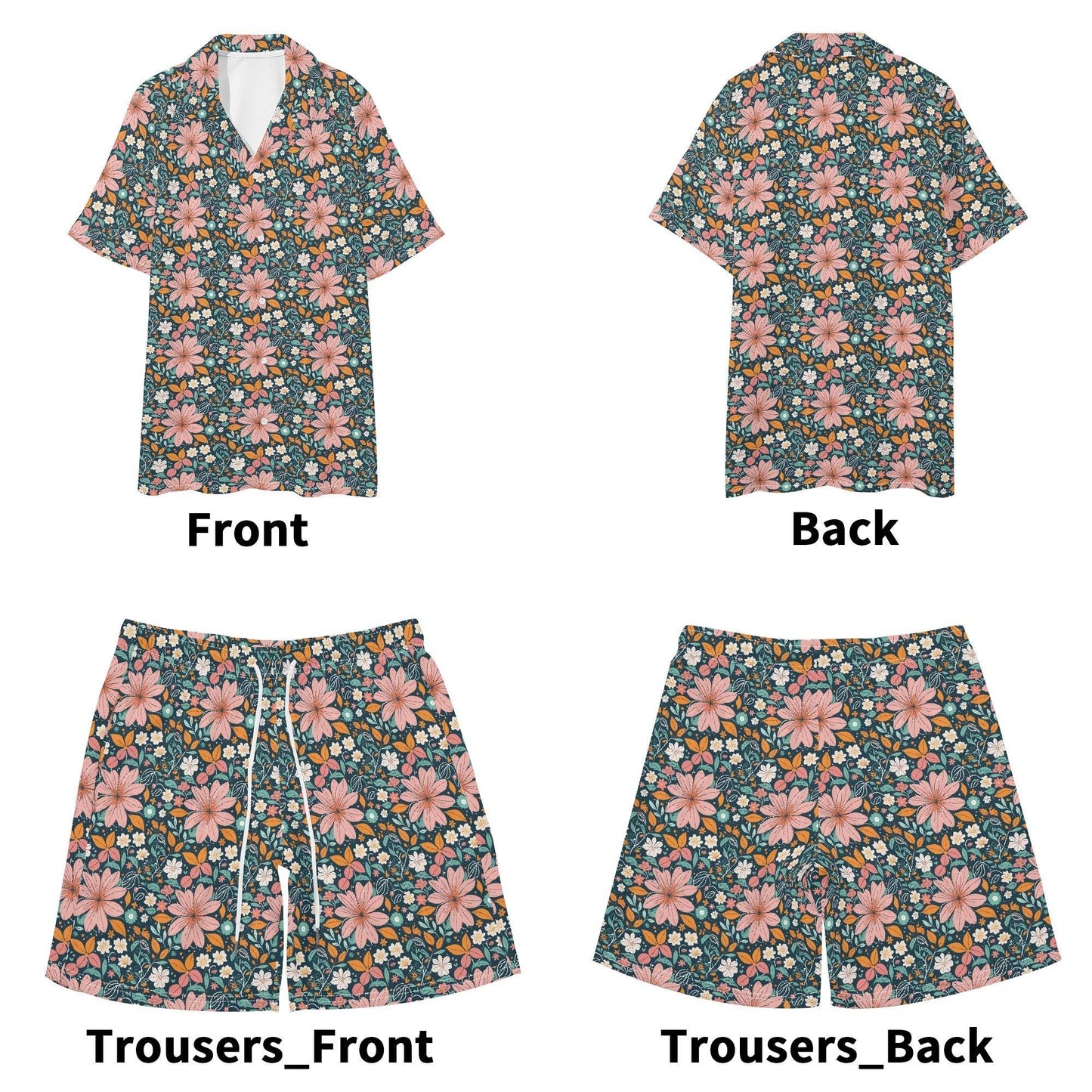 Men's Regular Fit Wild Flowers Hawaiian Short Sleeve Shirt and Shorts Set - DeRose Seasonal