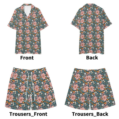 Men's Regular Fit Wild Flowers Hawaiian Short Sleeve Shirt and Shorts Set - DeRose Seasonal