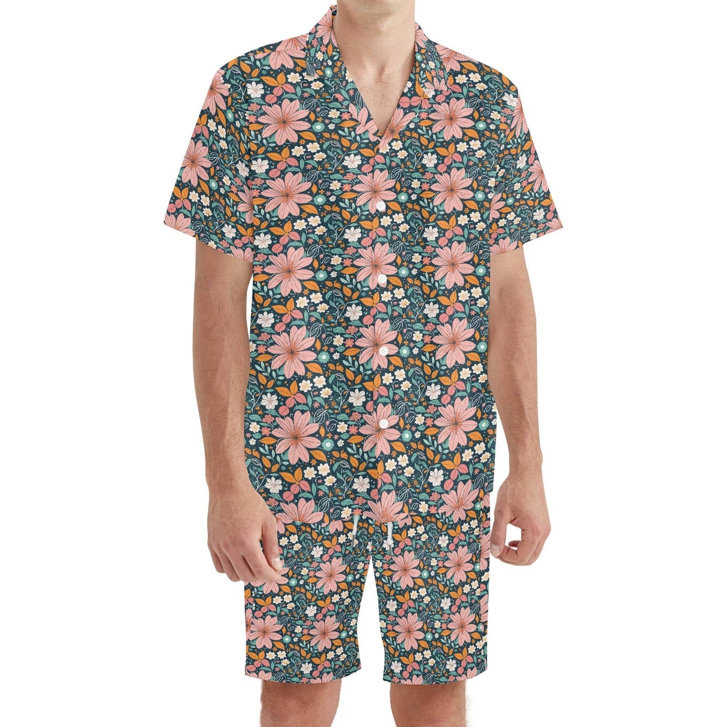 Men's Regular Fit Wild Flowers Hawaiian Short Sleeve Shirt and Shorts Set - DeRose Seasonal