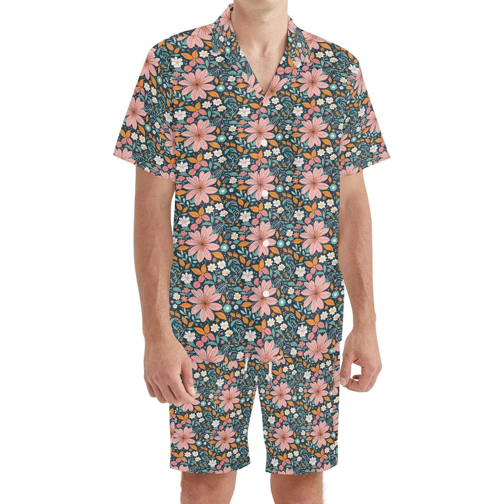 Men's Regular Fit Wild Flowers Hawaiian Short Sleeve Shirt and Shorts Set - DeRose Seasonal