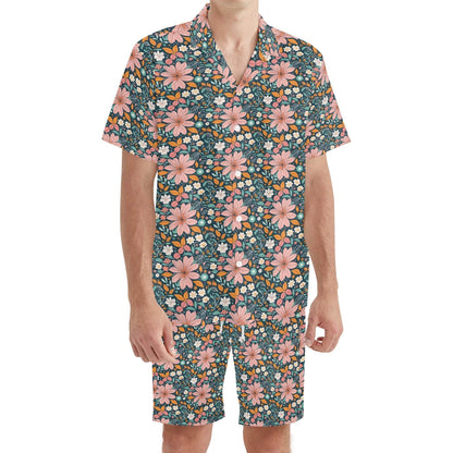 Men's Regular Fit Wild Flowers Hawaiian Short Sleeve Shirt and Shorts Set - DeRose Seasonal