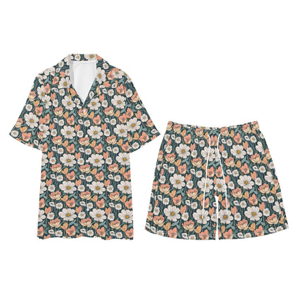 Men's Regular Fit Tulips and Daisy's Hawaiian Short Sleeve Shirt and Shorts Set - DeRose Seasonal