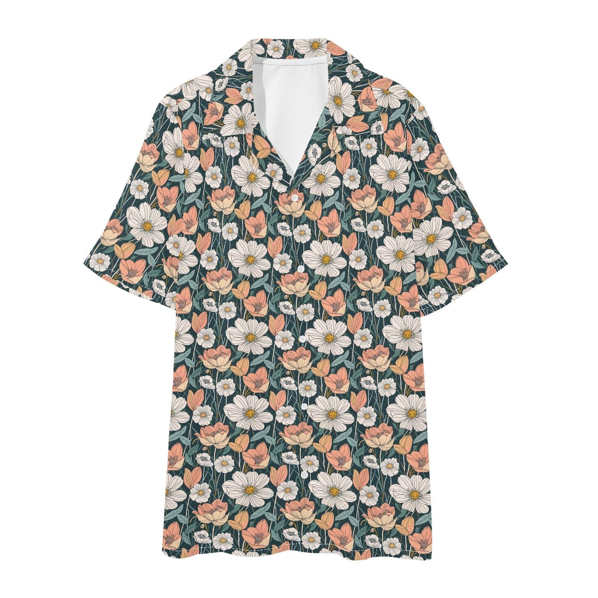Men's Regular Fit Tulips and Daisy's Hawaiian Short Sleeve Shirt and Shorts Set - DeRose Seasonal