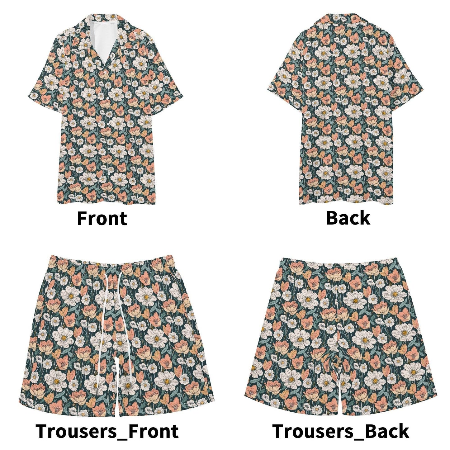 Men's Regular Fit Tulips and Daisy's Hawaiian Short Sleeve Shirt and Shorts Set - DeRose Seasonal