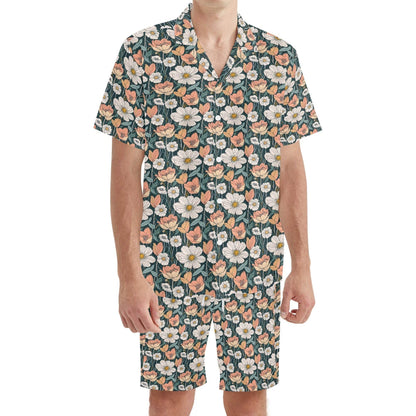 Men's Regular Fit Tulips and Daisy's Hawaiian Short Sleeve Shirt and Shorts Set - DeRose Seasonal