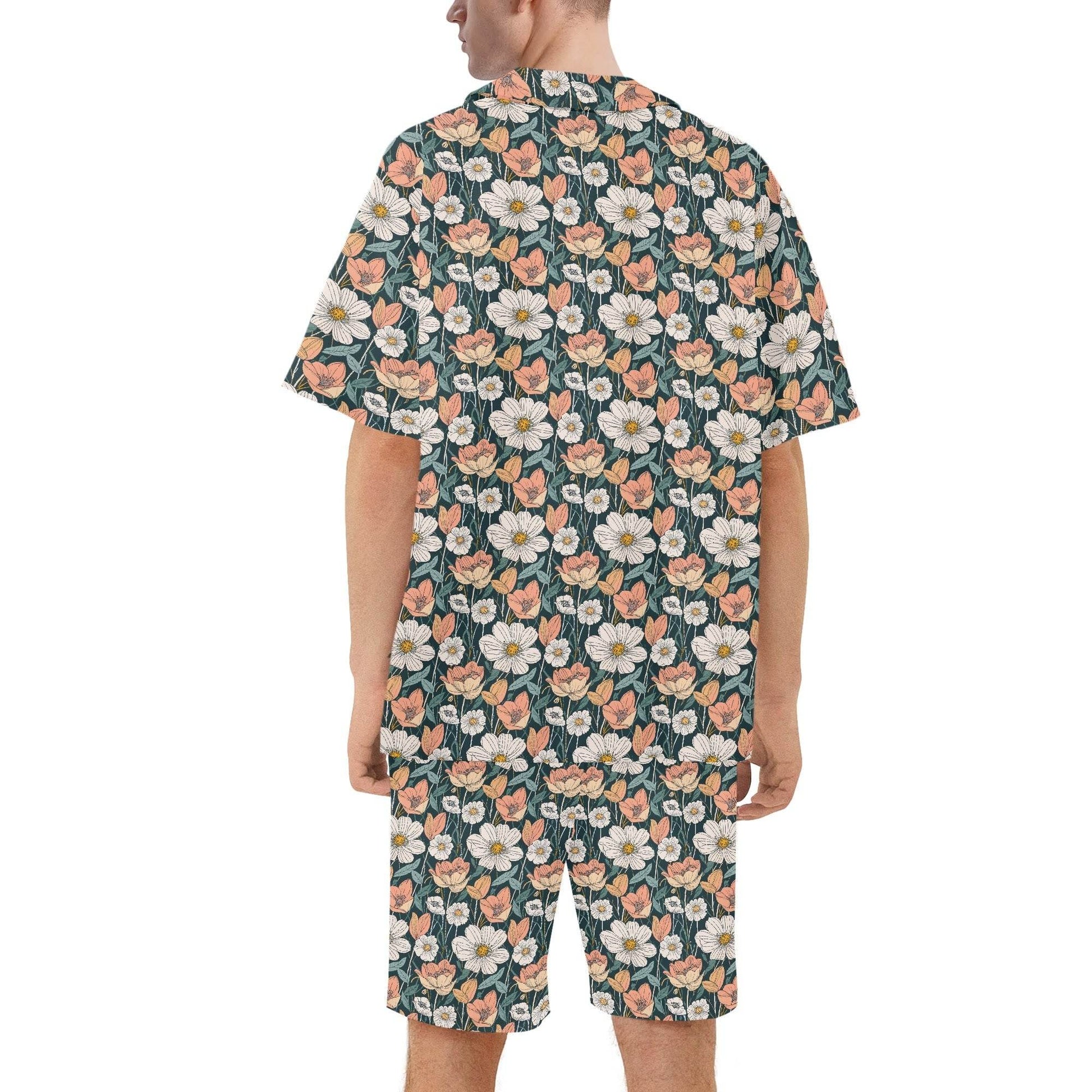 Men's Regular Fit Tulips and Daisy's Hawaiian Short Sleeve Shirt and Shorts Set - DeRose Seasonal