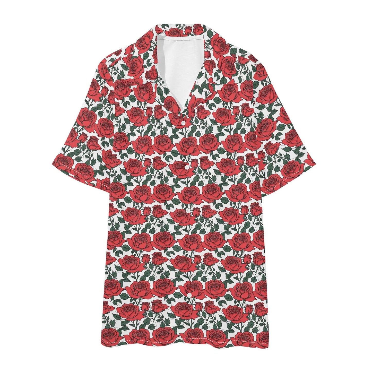 Men's Regular Fit Red Leafy Rose Hawaiian Short Sleeve Shirt and Shorts Set - DeRose Seasonal