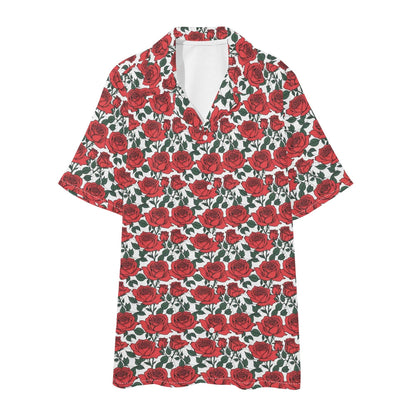 Men's Regular Fit Red Leafy Rose Hawaiian Short Sleeve Shirt and Shorts Set - DeRose Seasonal