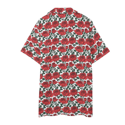 Men's Regular Fit Red Leafy Rose Hawaiian Short Sleeve Shirt and Shorts Set - DeRose Seasonal
