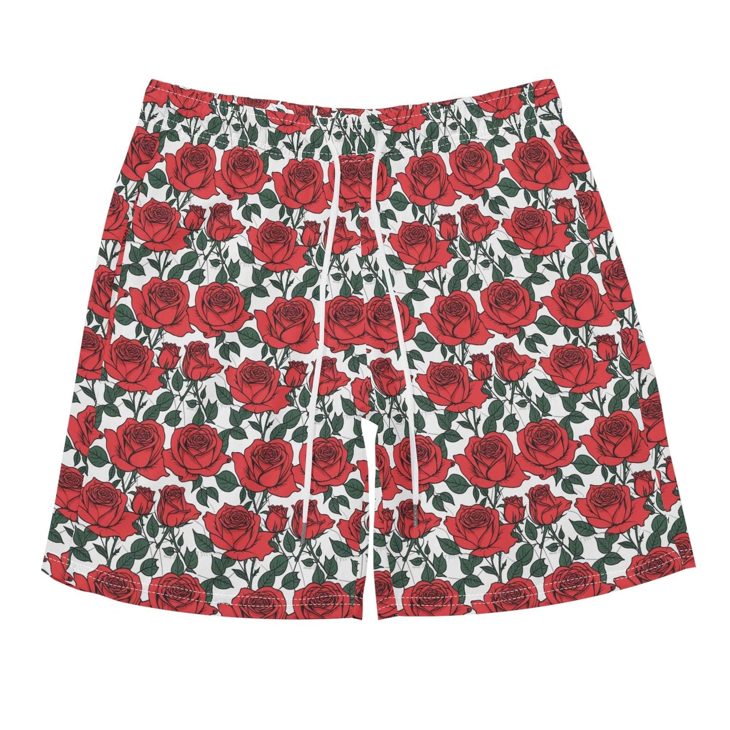 Men's Regular Fit Red Leafy Rose Hawaiian Short Sleeve Shirt and Shorts Set - DeRose Seasonal