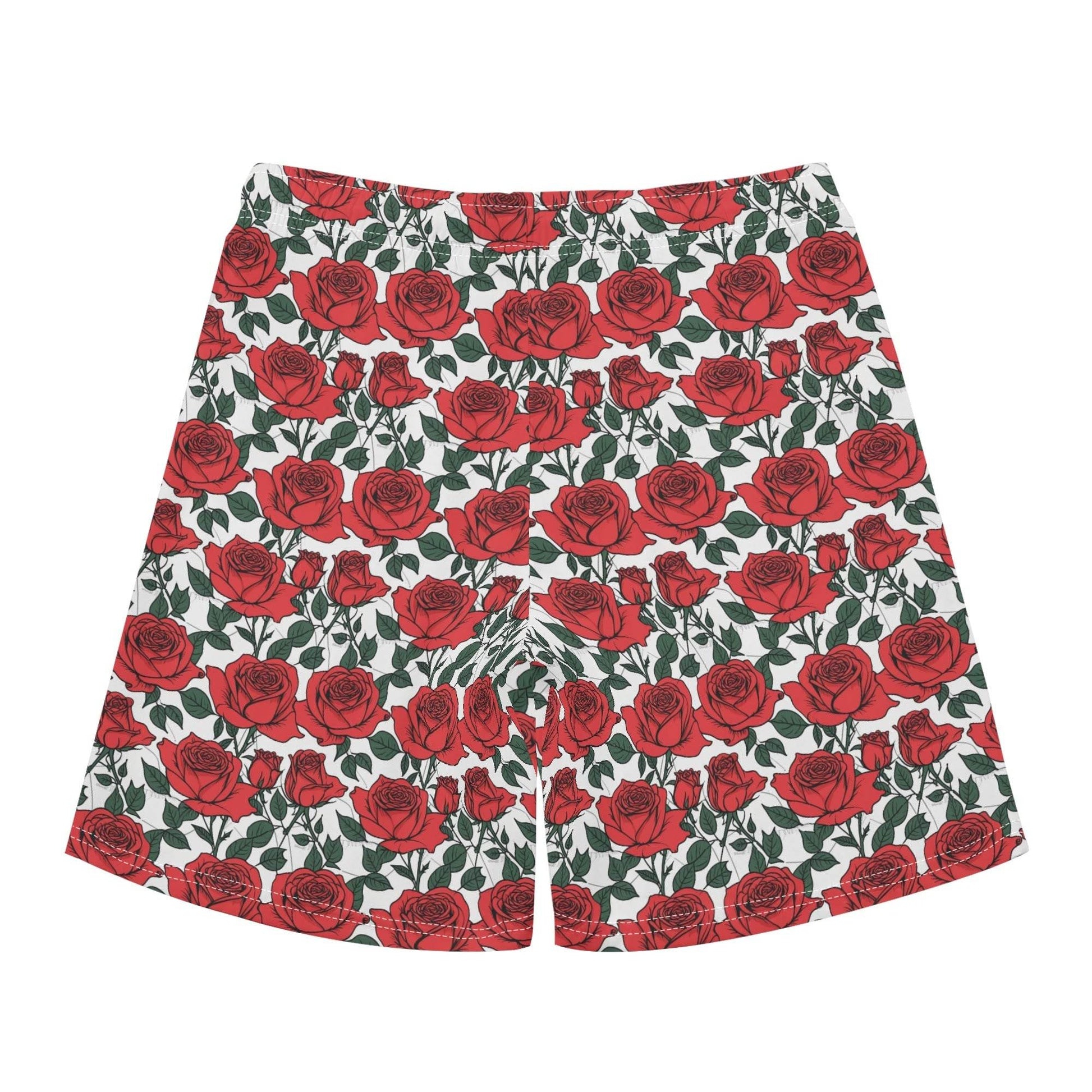 Men's Regular Fit Red Leafy Rose Hawaiian Short Sleeve Shirt and Shorts Set - DeRose Seasonal