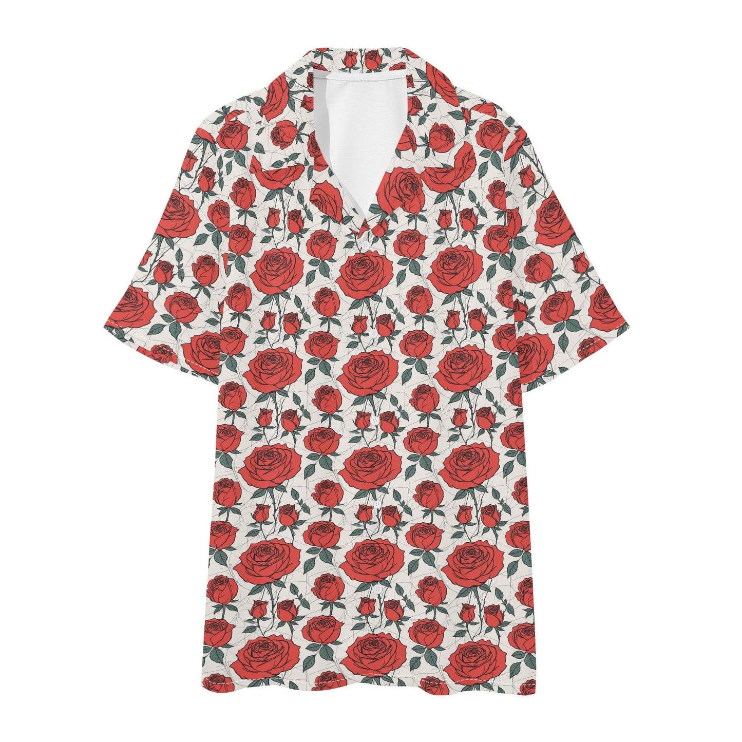 Men's Regular Fit Red Roses Hawaiian Short Sleeve Shirt and Shorts Set - DeRose Seasonal