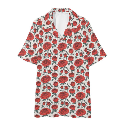 Men's Regular Fit Red Roses Hawaiian Short Sleeve Shirt and Shorts Set - DeRose Seasonal