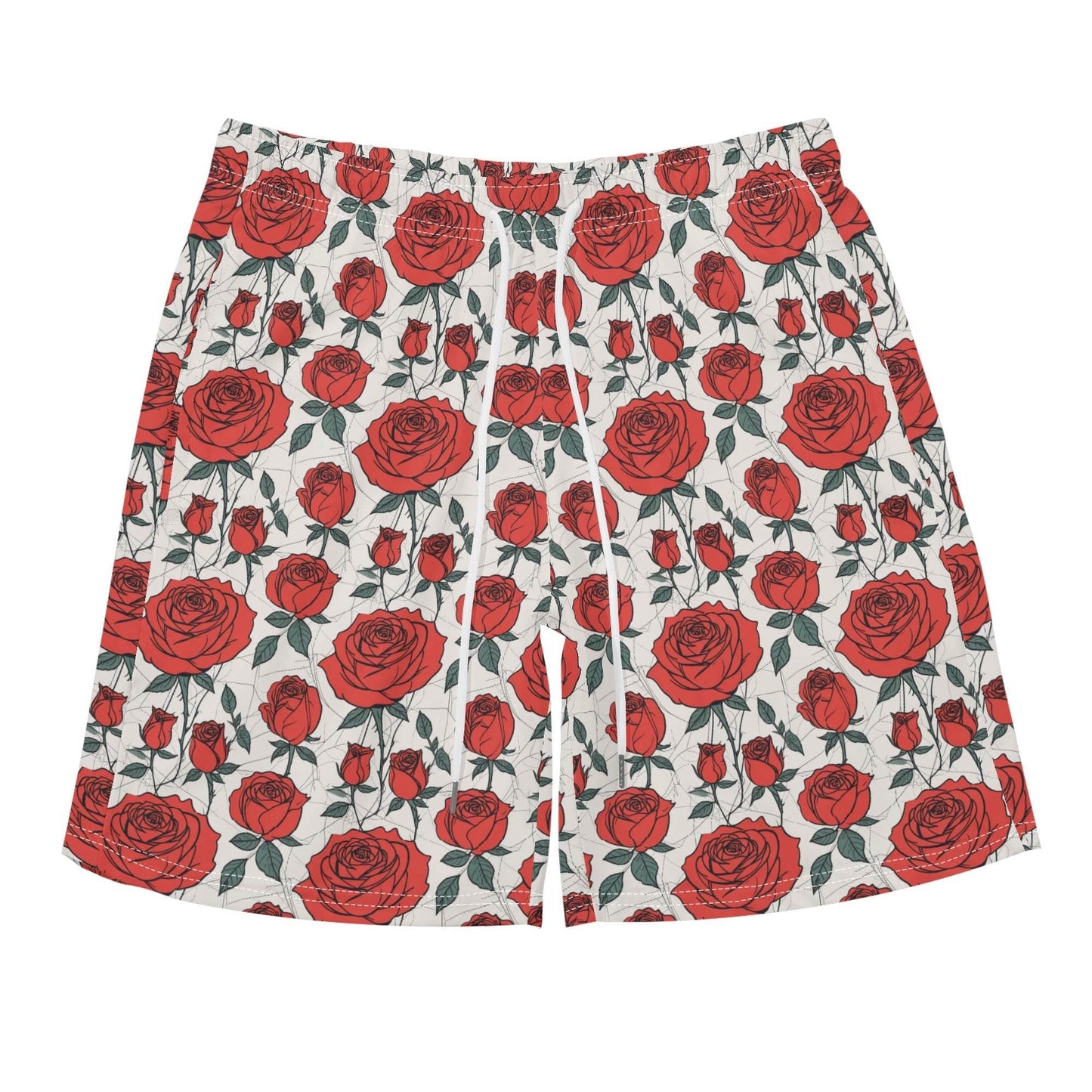 Men's Regular Fit Red Roses Hawaiian Short Sleeve Shirt and Shorts Set - DeRose Seasonal