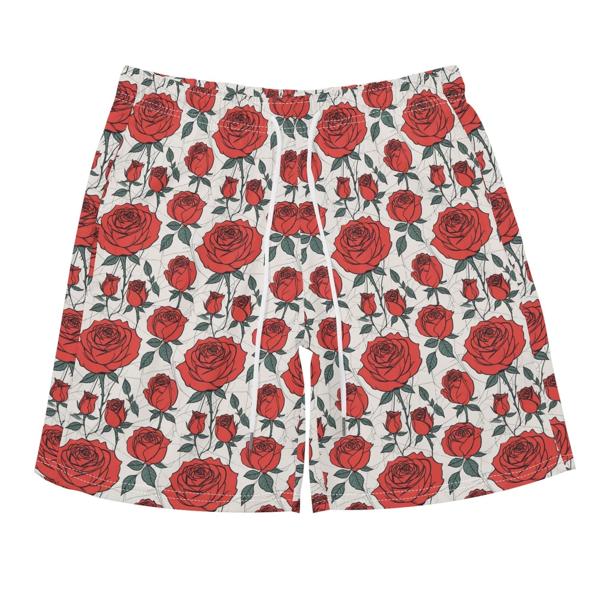 Men's Regular Fit Red Roses Hawaiian Short Sleeve Shirt and Shorts Set - DeRose Seasonal