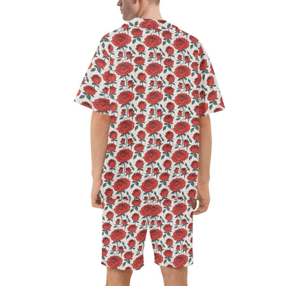 Men's Regular Fit Red Roses Hawaiian Short Sleeve Shirt and Shorts Set - DeRose Seasonal