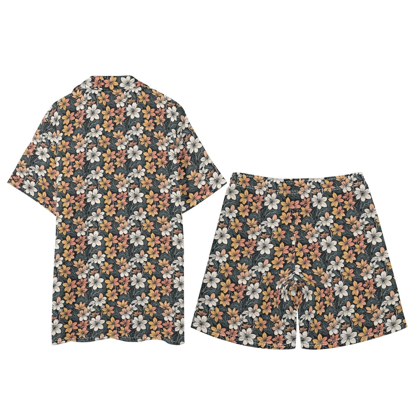 Men's Regular Fit Field of Flowers Hawaiian Short Sleeve Shirt and Shorts Set - DeRose Seasonal