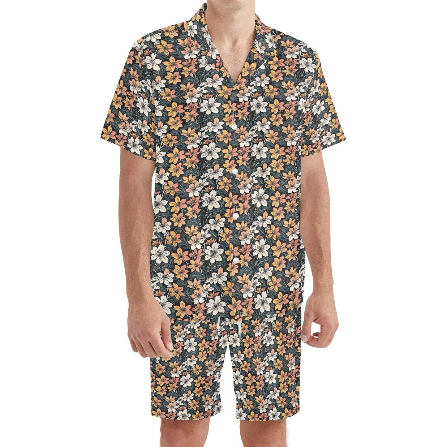 Men's Regular Fit Field of Flowers Hawaiian Short Sleeve Shirt and Shorts Set - DeRose Seasonal