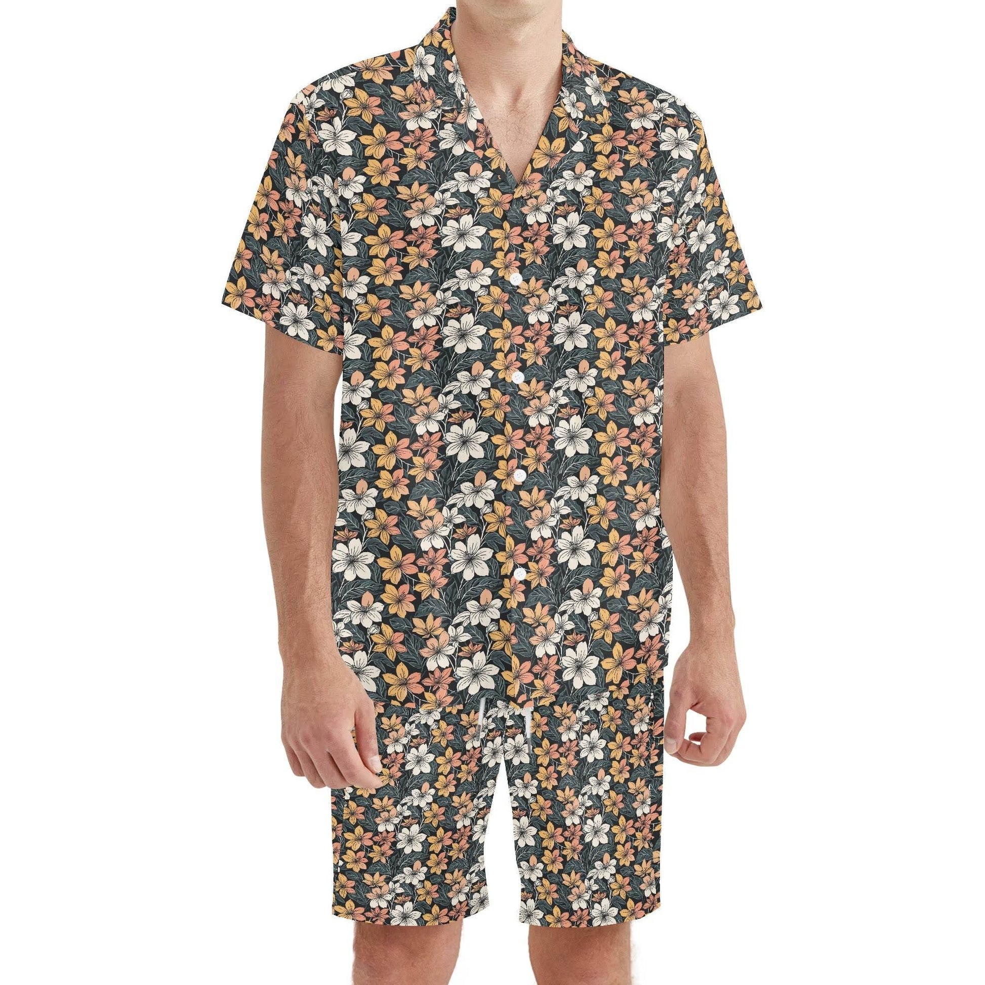 Men's Regular Fit Field of Flowers Hawaiian Short Sleeve Shirt and Shorts Set - DeRose Seasonal