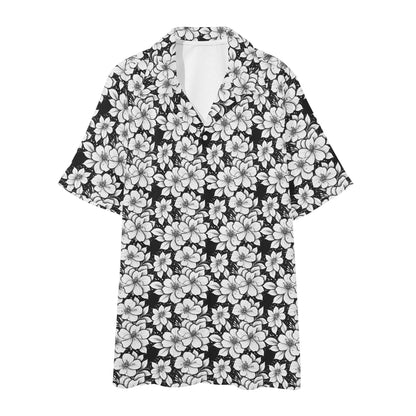 Men's Regular Fit Black and White Floral Hawaiian Short Sleeve Shirt and Shorts Set - DeRose Seasonal
