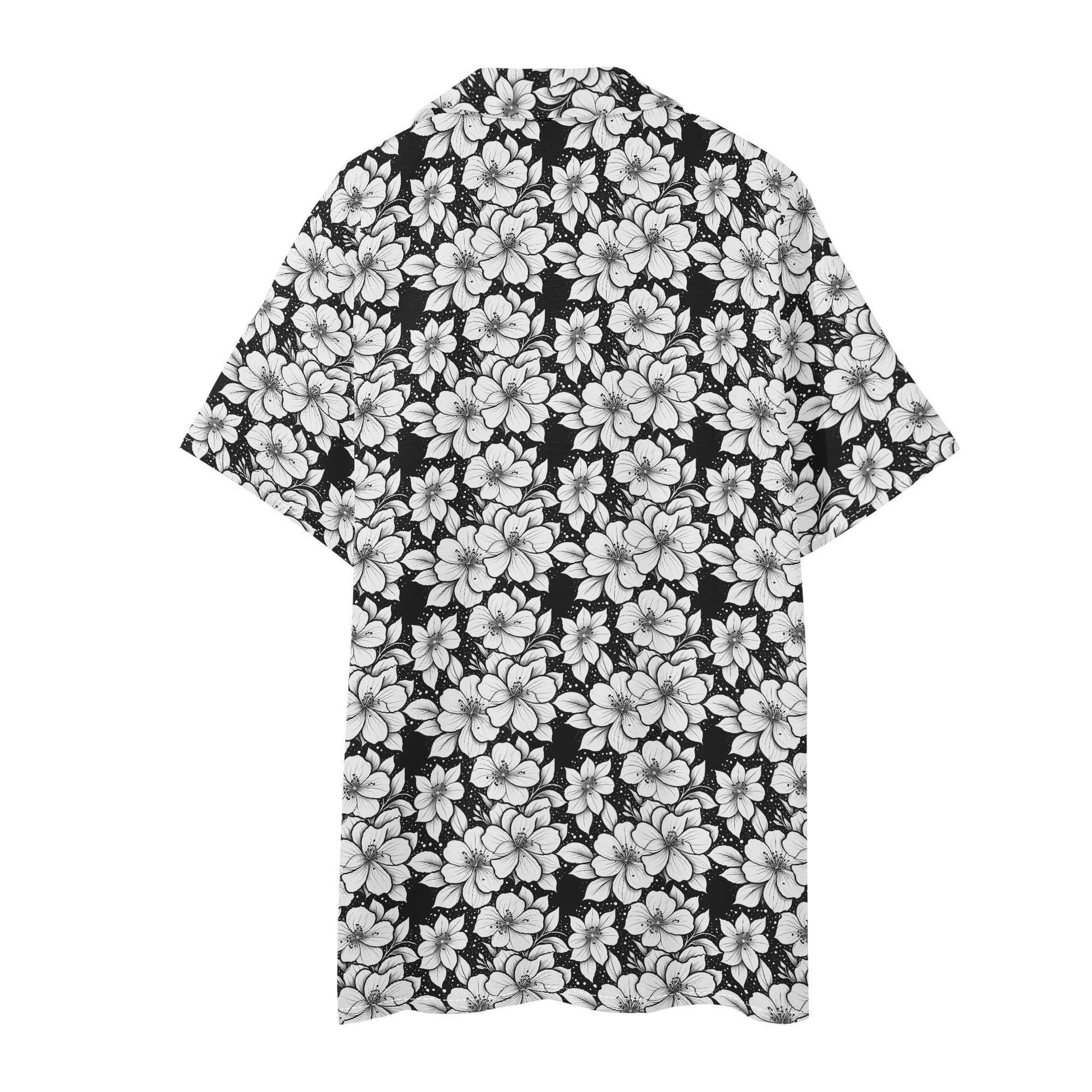 Men's Regular Fit Black and White Floral Hawaiian Short Sleeve Shirt and Shorts Set - DeRose Seasonal