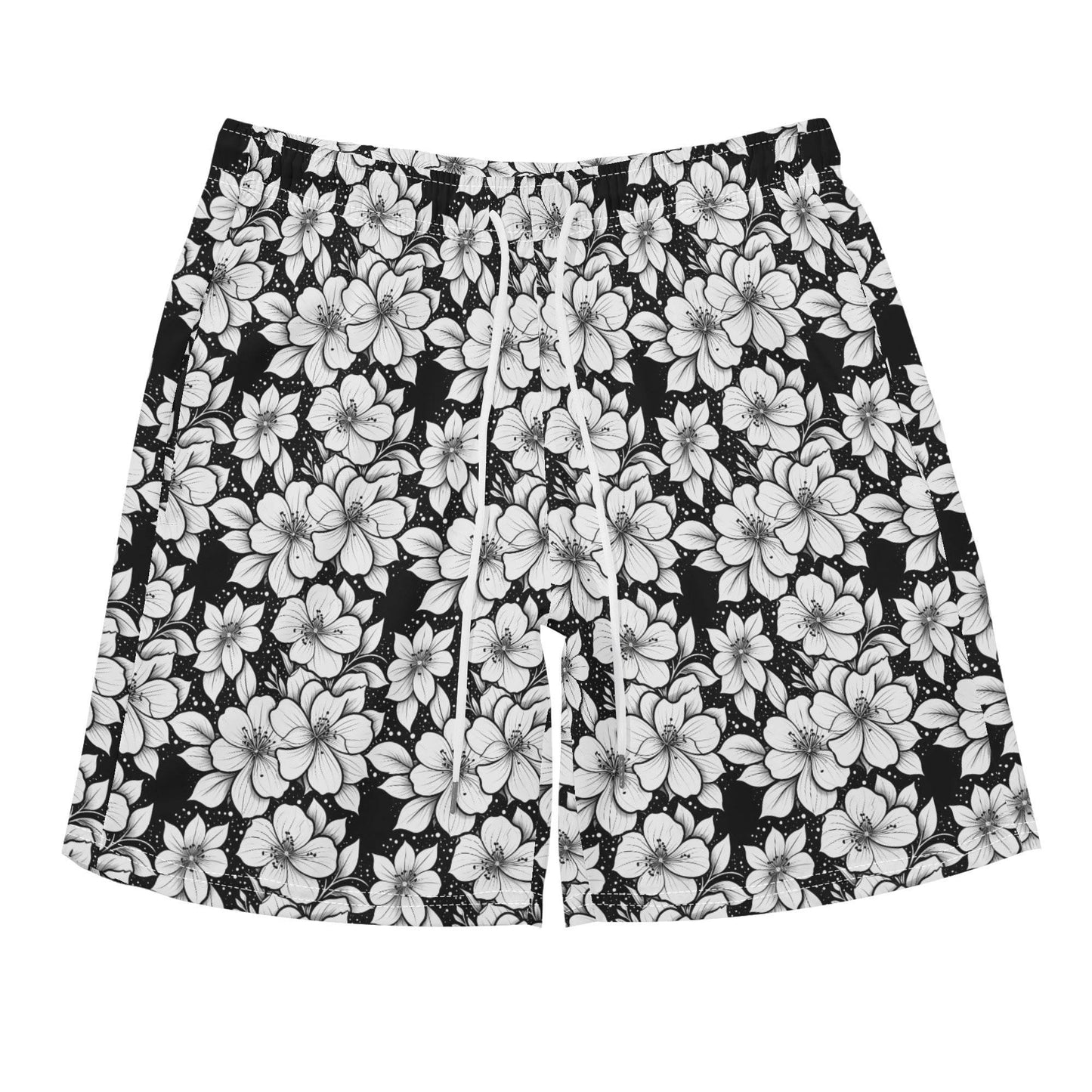 Men's Regular Fit Black and White Floral Hawaiian Short Sleeve Shirt and Shorts Set - DeRose Seasonal