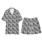 Men's Regular Fit Black and White Daisy Hawaiian Short Sleeve Shirt and Shorts Set - DeRose Seasonal