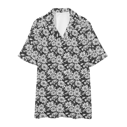 Men's Regular Fit Black and White Daisy Hawaiian Short Sleeve Shirt and Shorts Set - DeRose Seasonal