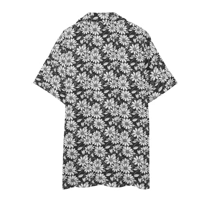 Men's Regular Fit Black and White Daisy Hawaiian Short Sleeve Shirt and Shorts Set - DeRose Seasonal