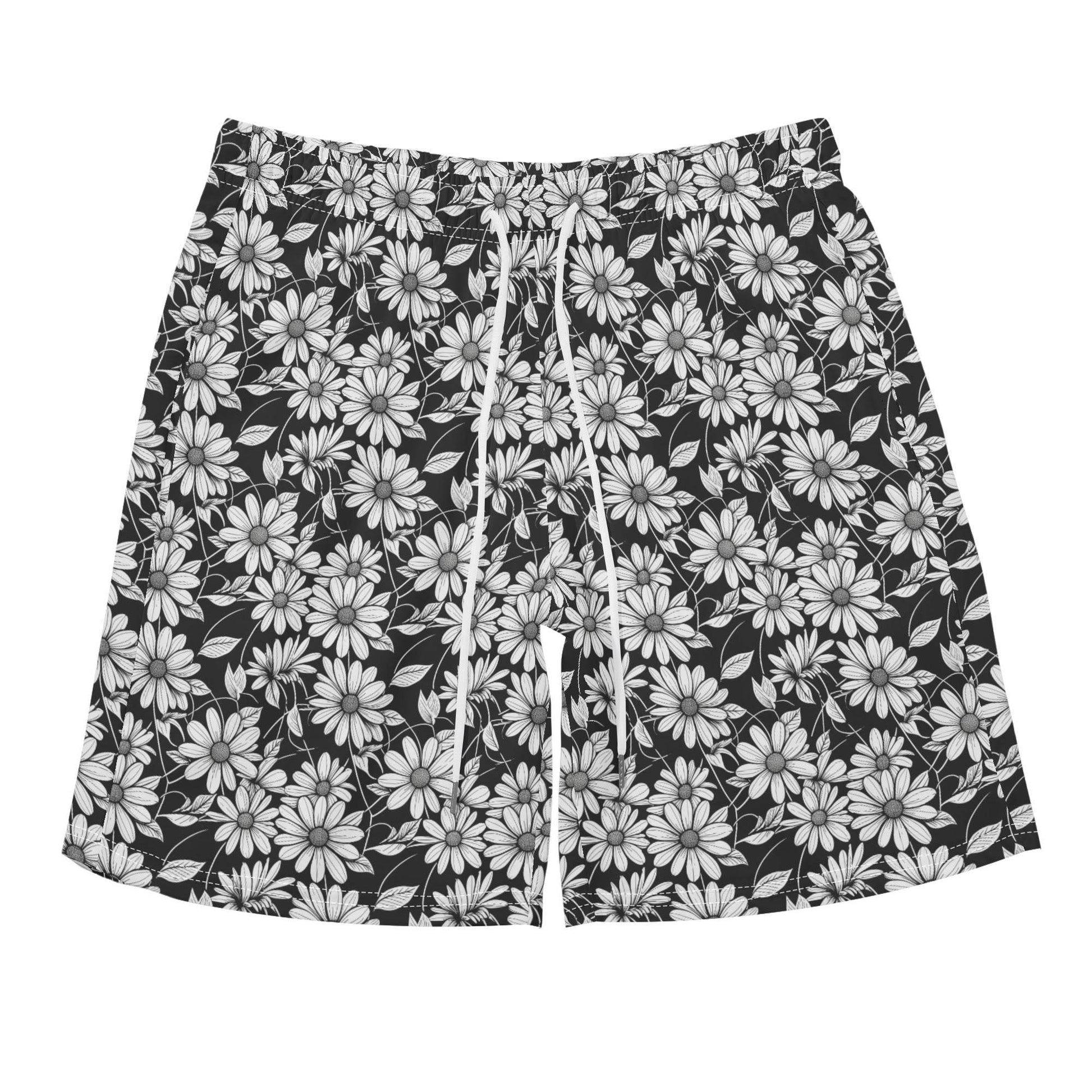 Men's Regular Fit Black and White Daisy Hawaiian Short Sleeve Shirt and Shorts Set - DeRose Seasonal