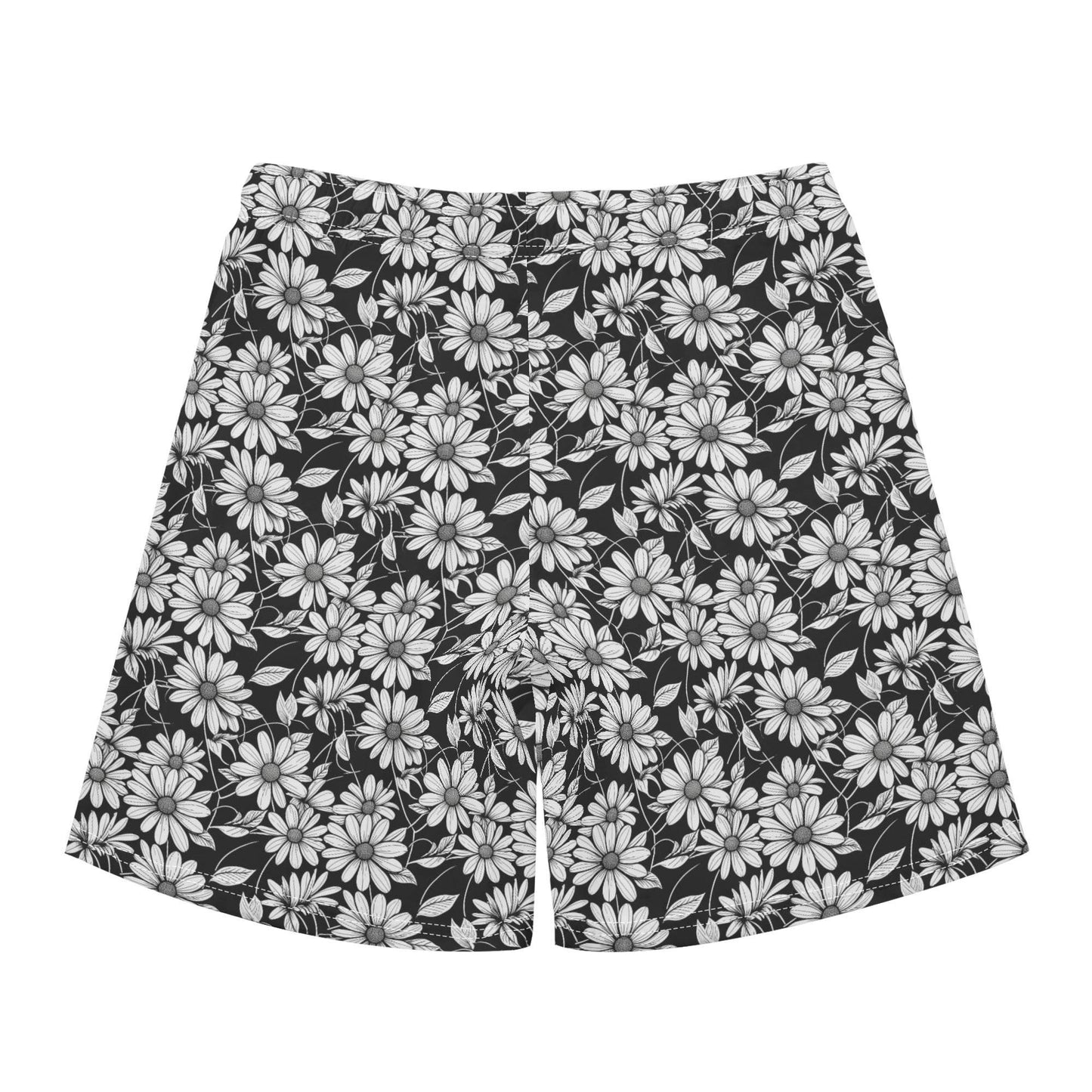 Men's Regular Fit Black and White Daisy Hawaiian Short Sleeve Shirt and Shorts Set - DeRose Seasonal