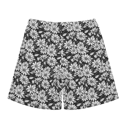 Men's Regular Fit Black and White Daisy Hawaiian Short Sleeve Shirt and Shorts Set - DeRose Seasonal