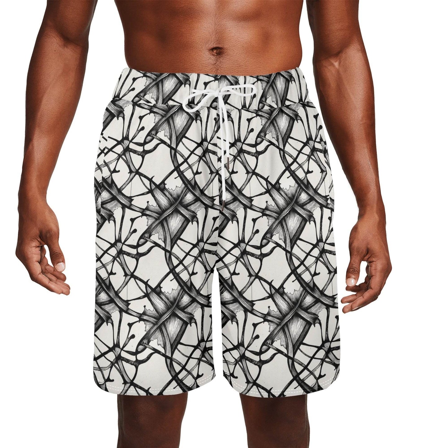 Men's Floral Ink Mesh Shorts Sea Life Swim Trunks - DeRose Seasonal