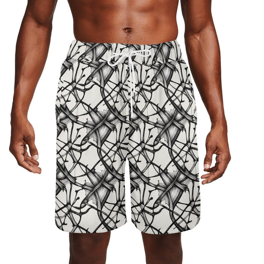 Men's Floral Ink Mesh Shorts Sea Life Swim Trunks - DeRose Seasonal
