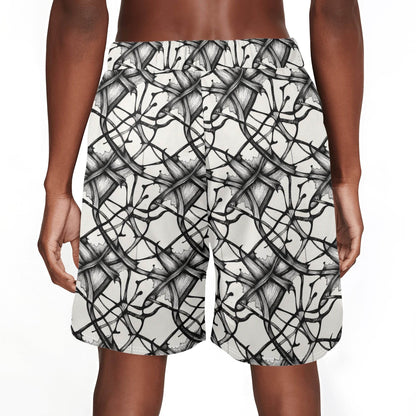 Men's Floral Ink Mesh Shorts Sea Life Swim Trunks - DeRose Seasonal