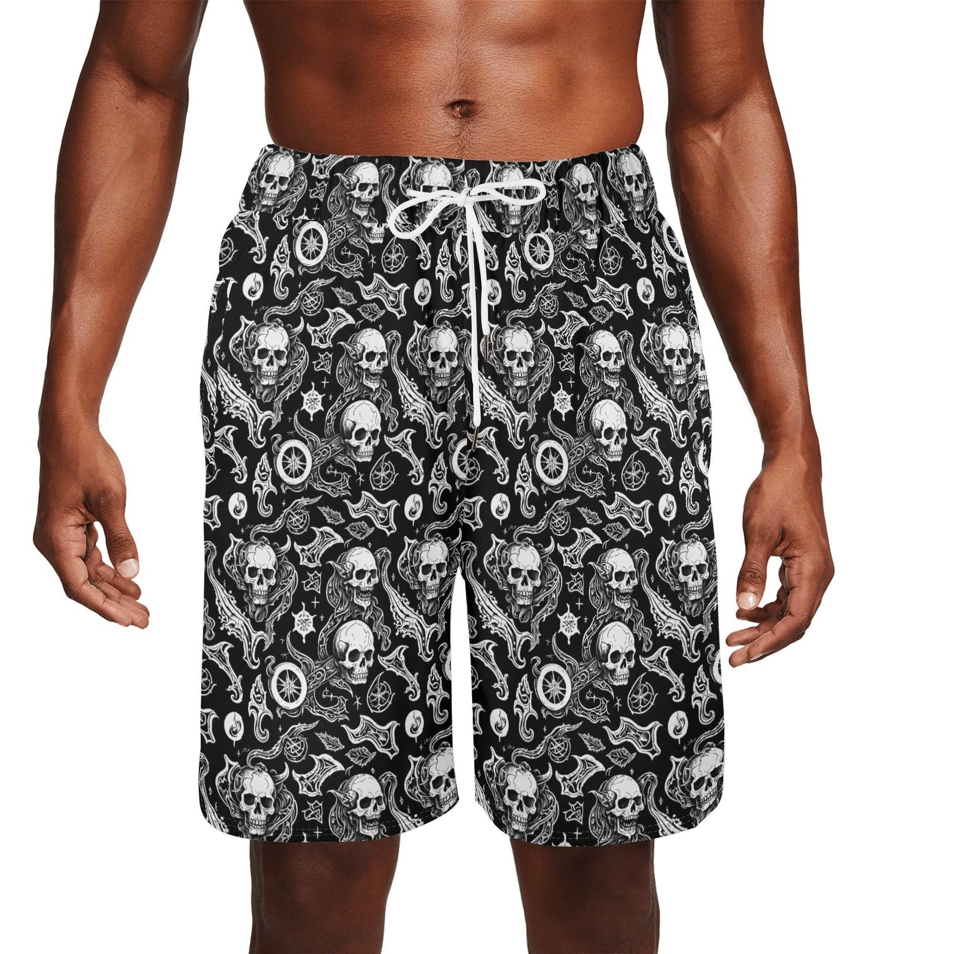 Men's Flying Skulls Mesh Shorts Sea Life Swim Trunks - DeRose Seasonal