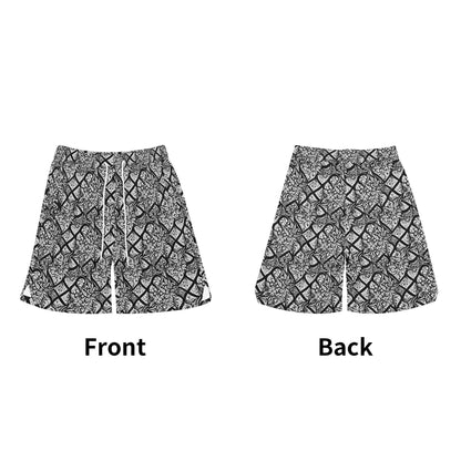 Men's Crosshatch Black Floral Mesh Shorts Sea Life Swim Trunks - DeRose Seasonal