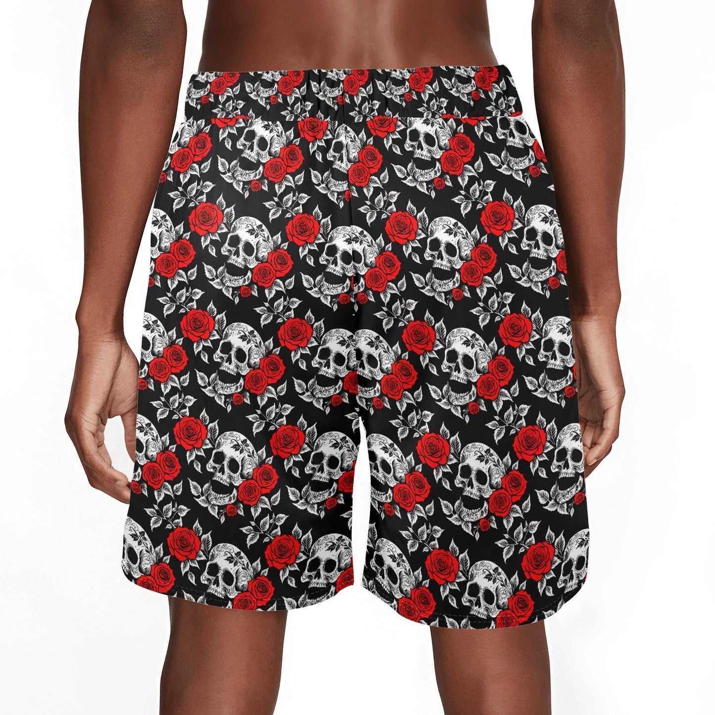 Men's Red Skull Rose Mesh Shorts Sea Life Swim Trunks - DeRose Seasonal