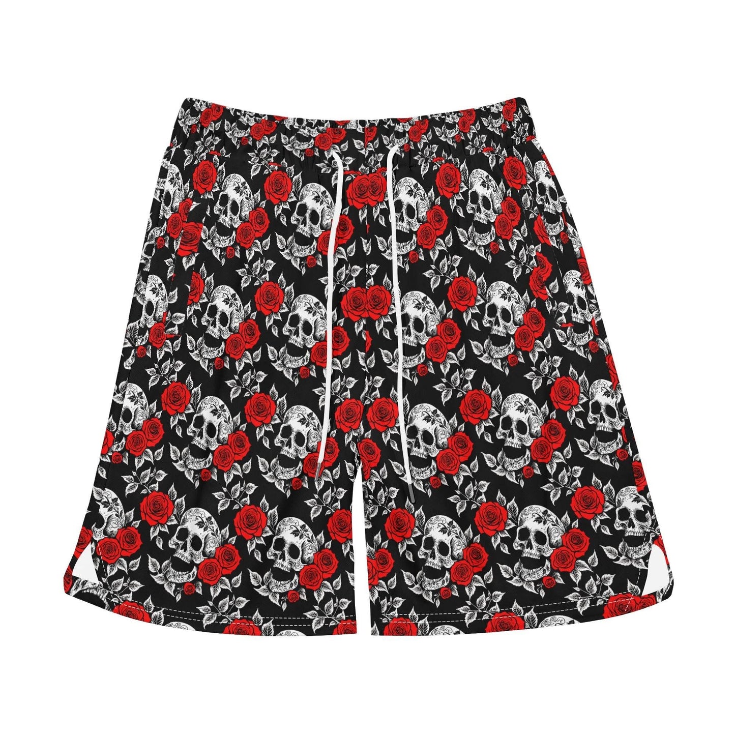 Men's Red Skull Rose Mesh Shorts Sea Life Swim Trunks - DeRose Seasonal