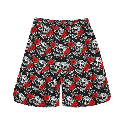 Men's Red Skull Rose Mesh Shorts Sea Life Swim Trunks - DeRose Seasonal
