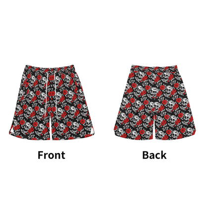 Men's Red Skull Rose Mesh Shorts Sea Life Swim Trunks - DeRose Seasonal