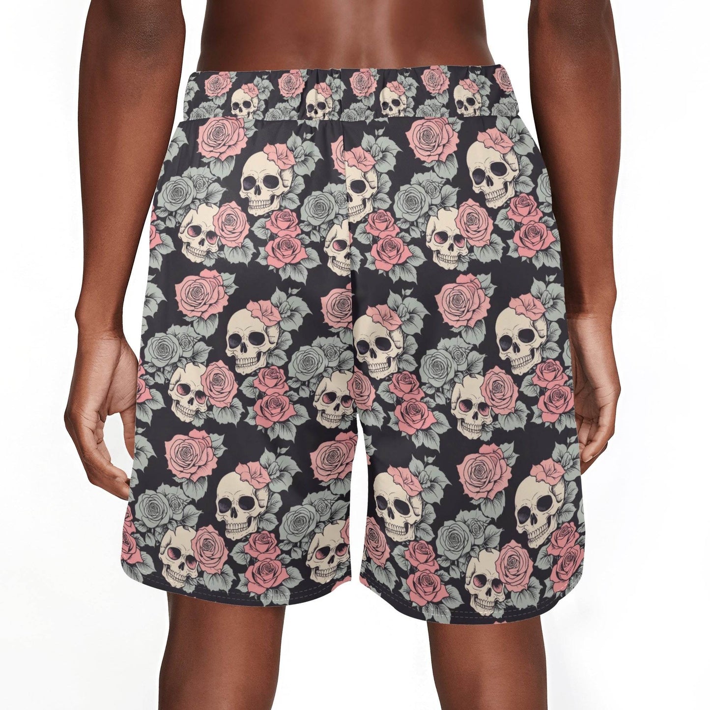 Men's Skull and Pink Rose Mesh Shorts Sea Life Swim Trunks - DeRose Seasonal