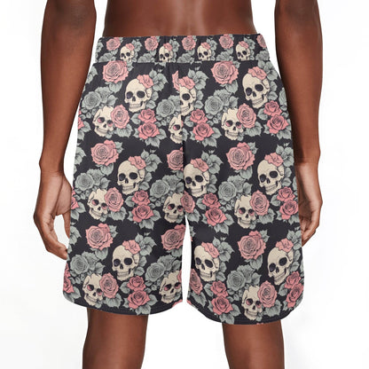 Men's Skull and Pink Rose Mesh Shorts Sea Life Swim Trunks - DeRose Seasonal