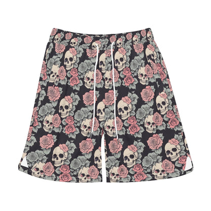 Men's Skull and Pink Rose Mesh Shorts Sea Life Swim Trunks - DeRose Seasonal