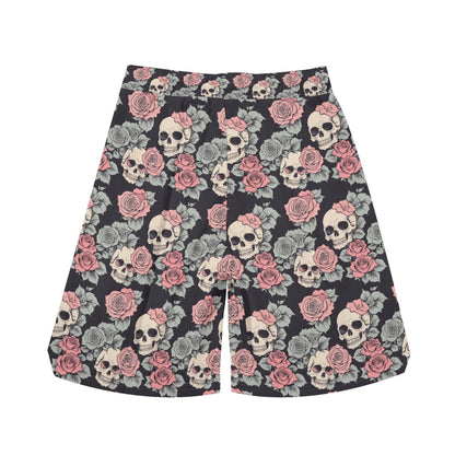 Men's Skull and Pink Rose Mesh Shorts Sea Life Swim Trunks - DeRose Seasonal
